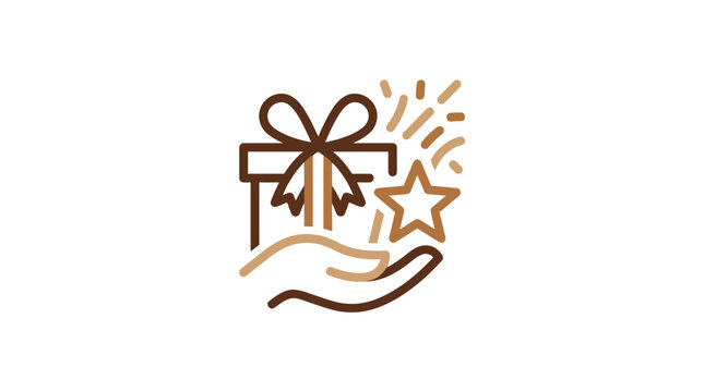 A hand holds a gift box with a star icon above it
