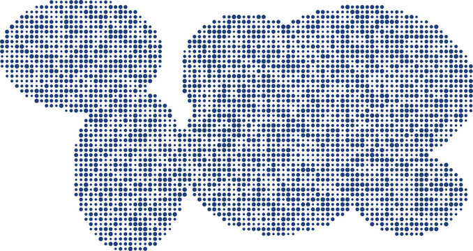 Abstract cloud formation composed of dark blue halftone dots on a white background, creating a soft and textured shape