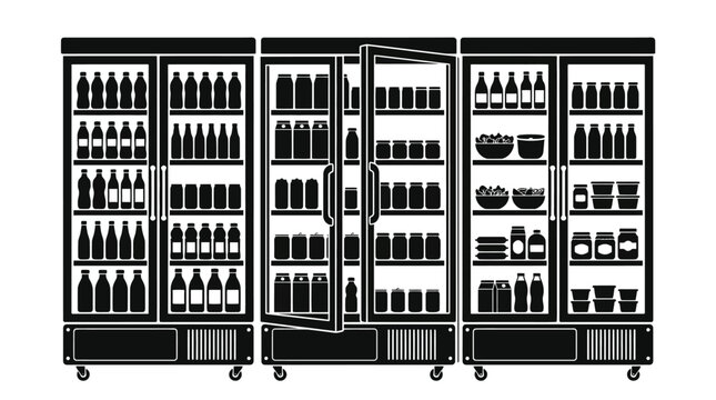 Refrigerated display cases silhouette against a white background