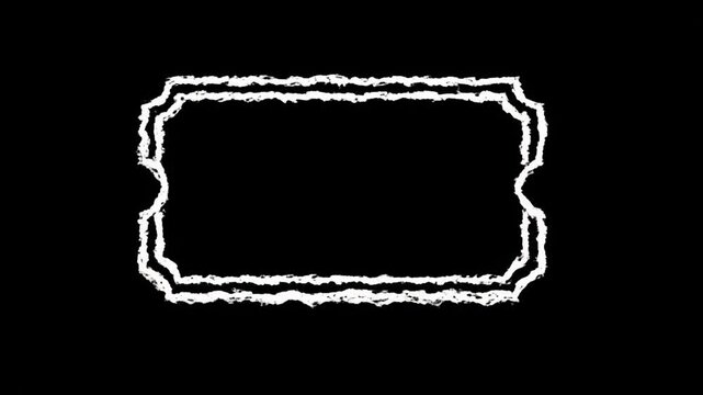Rough textured white border frames central black rectangular blank space, copy space placeholder, unfinished design, vintage chalk drawn frame, uneven edges black background, artistic feel