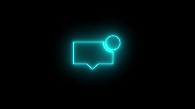 Glowing cyan neon message notification icons on a dark background, indicating chat alerts and unread messages. The concept is chat communication, messaging apps and social media conversations.