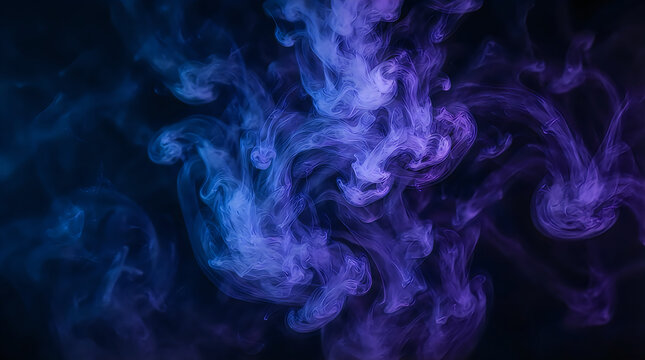Bright glowing smoke swirling in dark blue space with purple highlights