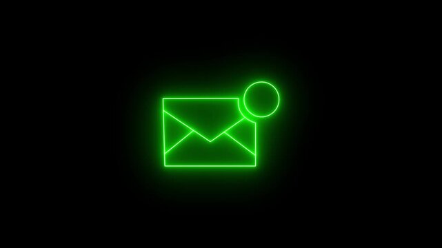 Glowing green neon message notification icons on a dark background, indicating chat alerts and unread messages. The concept is chat communication, messaging apps and social media conversations.