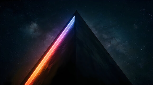 Bright colorful light beam shooting through dark space with stars and nebula