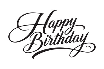Elegant Happy Birthday typography in black cursive on white background © HONOFA