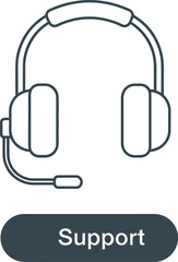Fototapeta premium Minimalist line art illustration of a professional headset with a microphone and a customer support label below