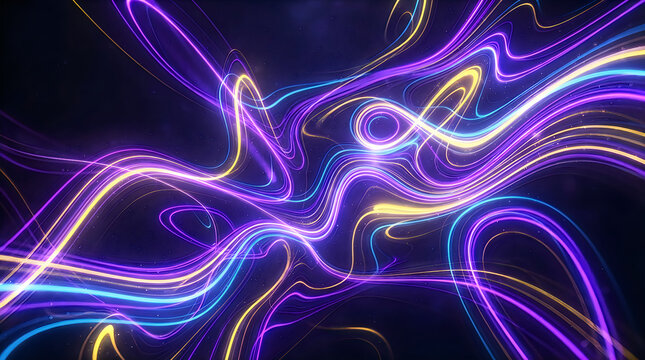 Colorful abstract light trails forming owl face shape on dark background