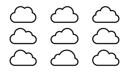 Fototapeta premium Cloud icon set with simple outline shape for weather, sky, and cloud storage design