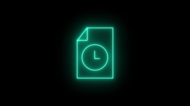 Neon document file icon paper page report text office data record folder interface concept,