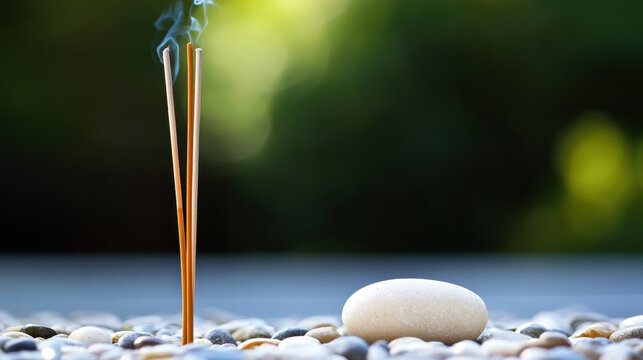 Unlit Incense Stick Standing Beside Pebble, Gigapixel View