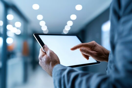 Client Using Digital Tablet At Bank Branch