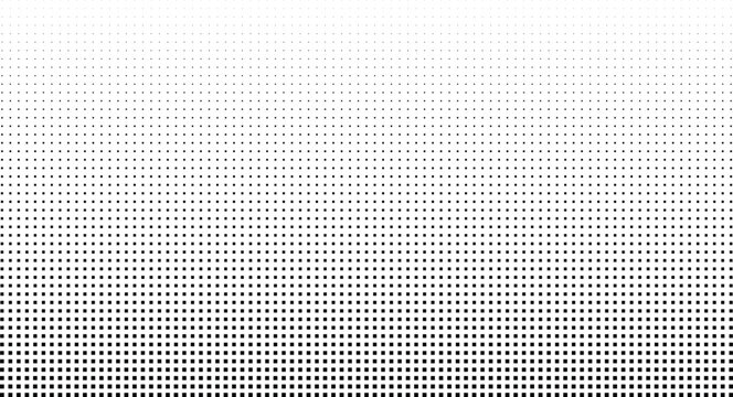 Abstract monochrome background, with a vertical, gradient of small, black square dots, arranged in a, repeating grid pattern, on white base