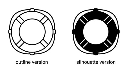 Life Buoy Icon: Two life buoys are shown, one as a white outline and the other as a black silhouette, representing safety and rescue. © hasnat