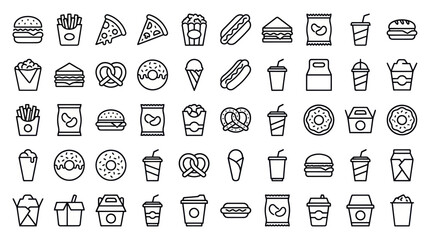 Fast food and snack thin line icon collection. © Fenny