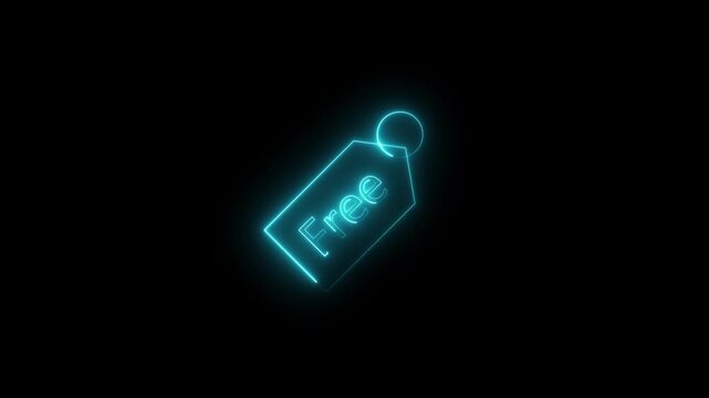 Glowing neon cyan icon featuring a price tag with the word "Free" inscribed inside it, attached to a circular ring against a black background. 