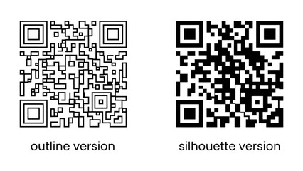 Fototapeta premium QR Code Comparison: Two QR code samples are displayed side-by-side: an outline version and a silhouette version, showcasing different styles of this scannable data matrix.