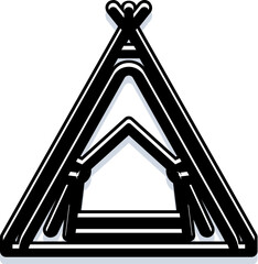 Indigenous teepee or conical tent dwelling with a stark black outline, symbolizing a traditional home, camping, travel, and native cultures rendered as a simple graphic element © vectorwin
