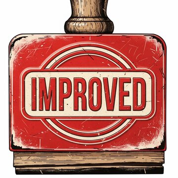 Vintage "IMPROVED" Stamp: Rustic charm, bold red, timeless declaration of progress.