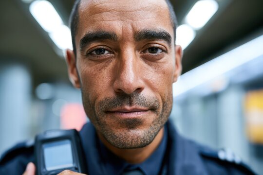 Professional metro inspector holding validator