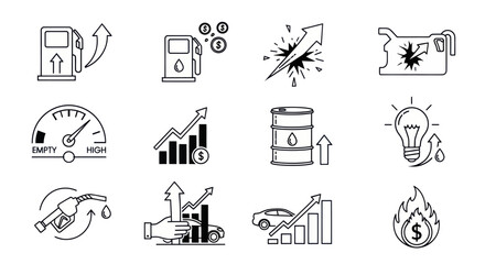 Fototapeta premium Fuel Price Rise, Energy Inflation and Oil Crisis Vector Set