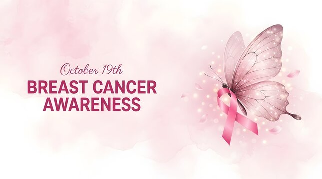 Breast cancer awareness month pink ribbon butterfly design for october campaigns