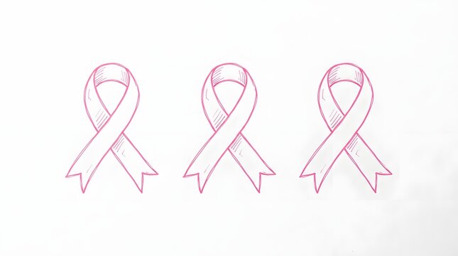 Breast cancer awareness month pink ribbon sketches for support and hope