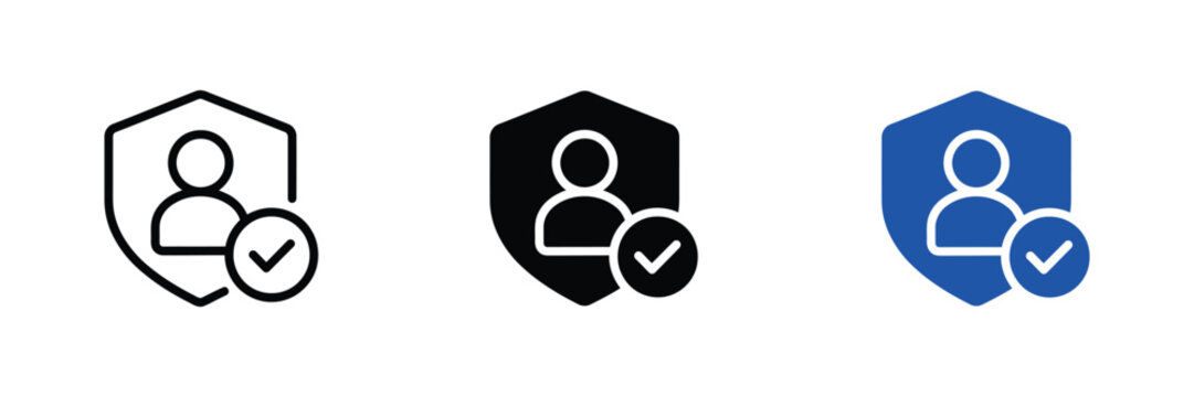 User security icon with shield check mark for verified account protection