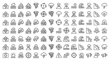 Obraz premium Weather forecast and natural disaster thin line icons