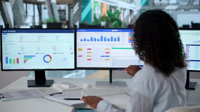 Young African American Woman Using CRM Software On Desktop