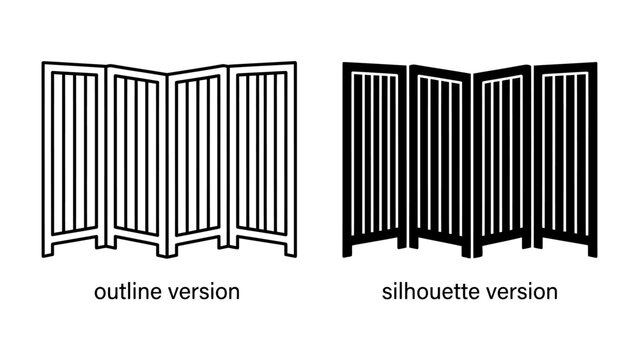 Folding Screen: A set of foldable screens, presented in both outline and silhouette versions, showcasing their elegant design and versatility as decorative or functional room dividers.