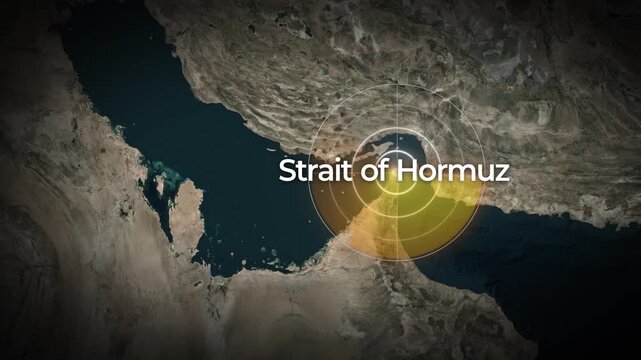 Strait of Hormuz Strategic Location Highlighted on Satellite Map with Radar Overlay
