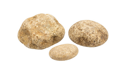 Three smooth brown river stones of different sizes isolated on transparent background © Asmodar