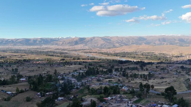 4K Aerial Drone: Destroyed adobe house after an earthquake in Pumpunya, Chongos Alto, Huancayo. Structural collapse in rural Andes, Peru.