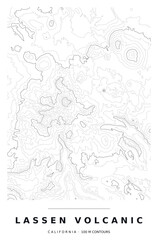 Obraz premium Lassen Volcanic National Park Contour Map, Editable Black Vector