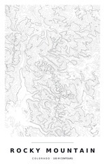 Obraz premium Rocky Mountain National Park Contour Map, Black Lines, Editable Vector