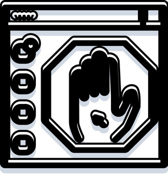 Browser window showing a stop sign with a raised hand icon, representing ad blocking, content restriction, internet privacy and web security on a webpage