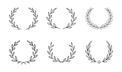 Fototapeta premium Rustic line art olive branch wreath collection for organic logo design and wedding invitation
