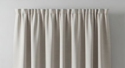 Fototapeta premium Beige pleated curtains hanging from a rod a soft and neutral interior design element drapes