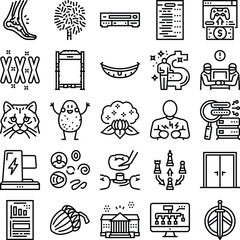 Obraz premium Set of various line art icons depicting a wide range of themes, including technology, nature, finance, health, and abstract ideas, great for web or print projects