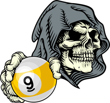 Grim Reaper Death Skeleton Pool Ball Team Mascot