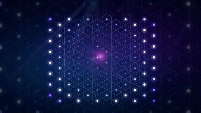 Abstract Digital Network Connection with Glowing Blue Hexagonal Grid and Pulsing Light Particles