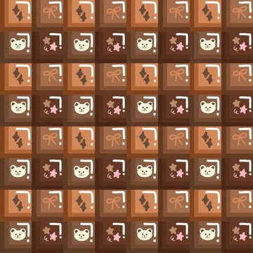 Cute Teddy Bear and Ribbon Seamless Pattern in Brown Tones
