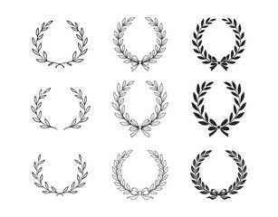Fototapeta premium Minimalist circular leaf frame collection with line art and silhouette wreaths for organic logo design
