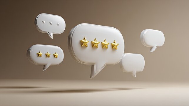 White speech bubbles with gold stars, suggesting positive feedback