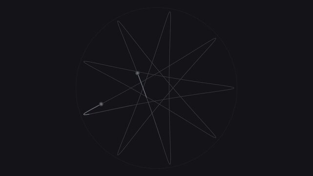 Black spirograph geometric curves rotating elegantly, mathematical seamless loop background
