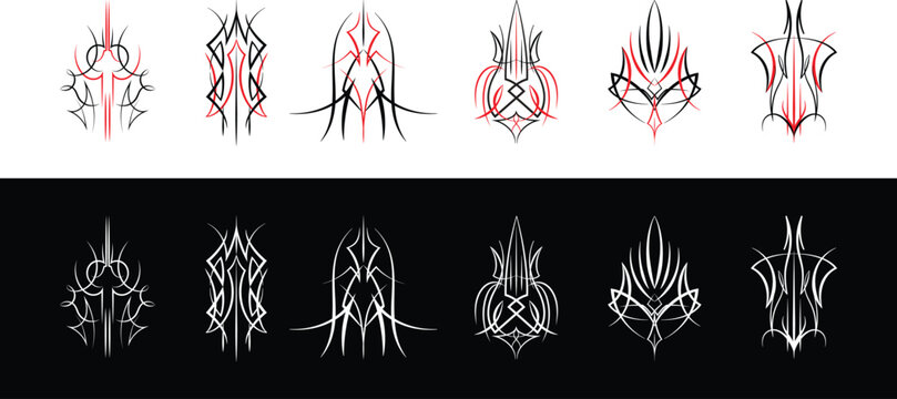 Set of vintage pinstripe art vector elements for hot rod and motorcycle custom designs.