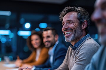 Fototapeta premium Happy Business People Laughing During a Meeting in a Modern Conference Room