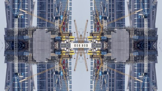 construction of a new skyscraper in dubai made into abstract mirrored pattern