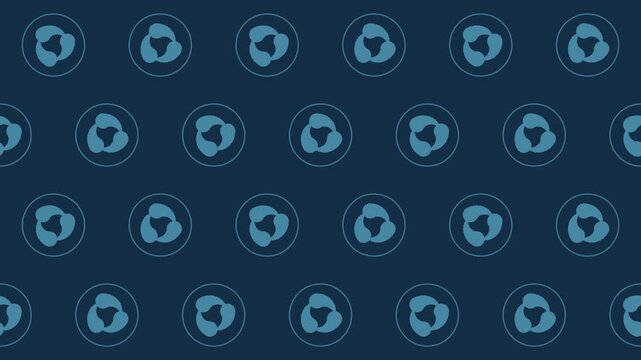 Blue japanese mitsudomoe comma crests rotating, traditional seamless loop background