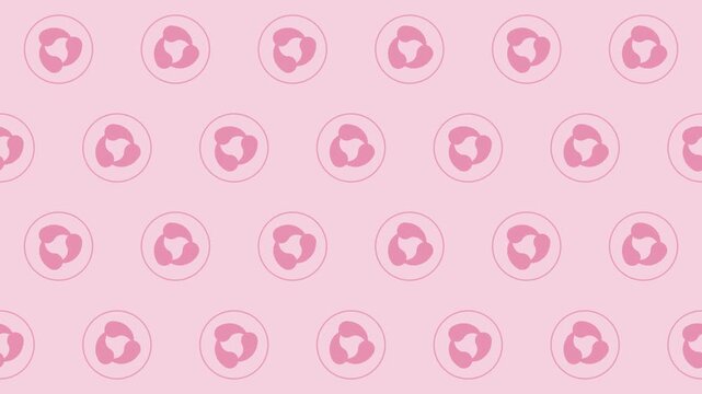 Pink japanese mitsudomoe comma crests rotating, traditional seamless loop background